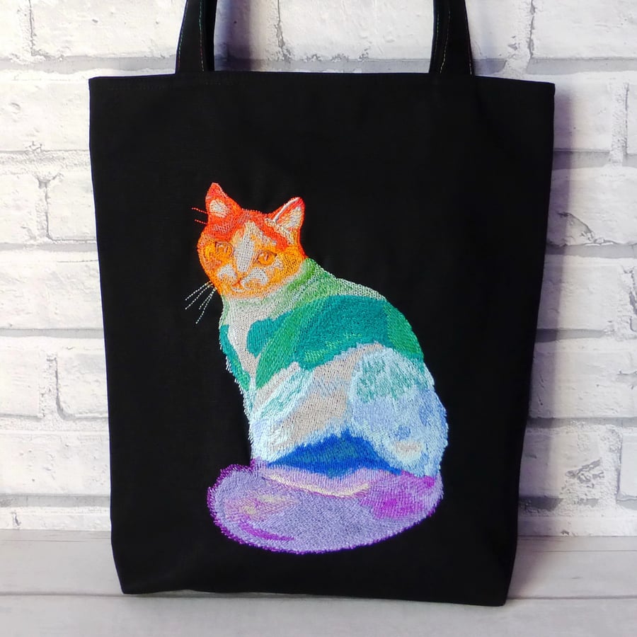 Cat Tote Bag, craft bag, Embroidered