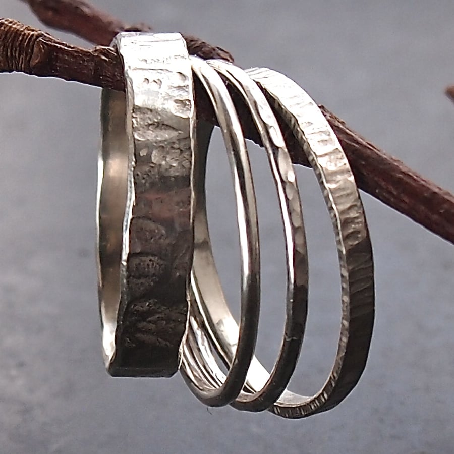 Sterling Silver Textured Stack