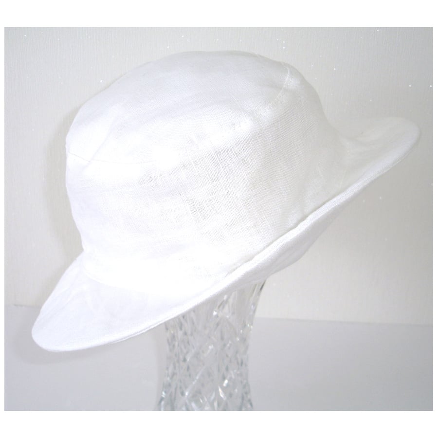 White Linen Sun Hat Bucket Hat Shade Pure Lightweight Single Layer