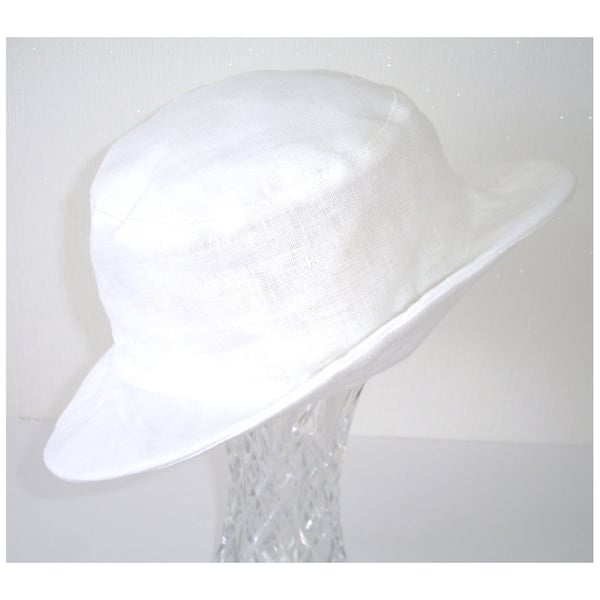White Linen Sun Hat Bucket Hat Shade Pure Lightweight Single Layer
