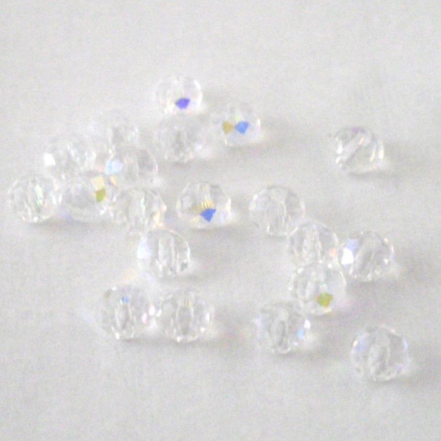 40 x Clear Faceted AB Crystal Rondelle Beads