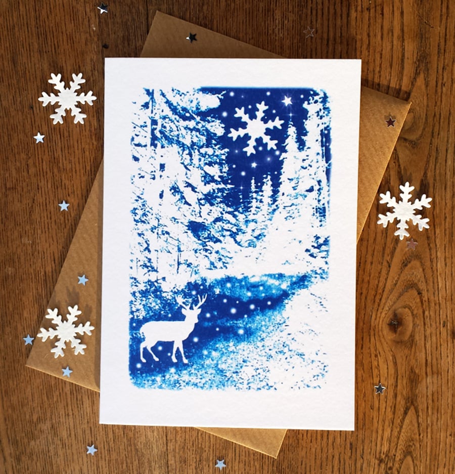 SALE Winter Wonderland Christmas card from Cyanotype image
