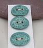 3 Medium Oval Eggshell Blue Leaf Pattern Ceramic Buttons - Image 3