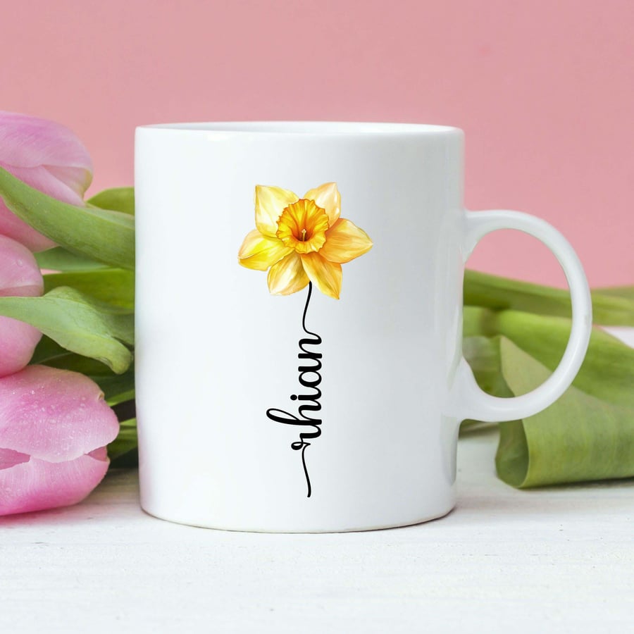 Personalised Daffodil Mug, Daffodil gift for her, Birthday Gift for Womens