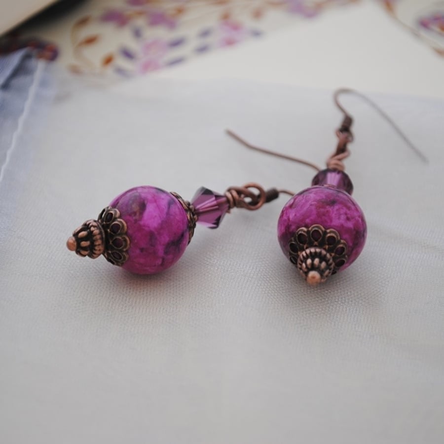 Purple Jasper & swarovski  crystal earrings
