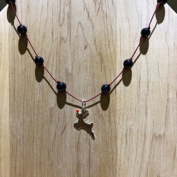 Silver Rudolph Beaded Necklace
