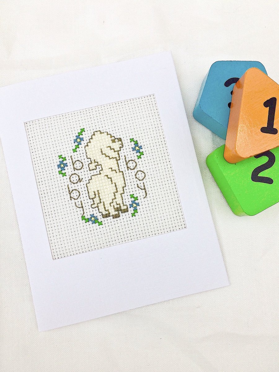 Baby Birth..Christening Cross Stitch Lamb Card For Girl and Boy