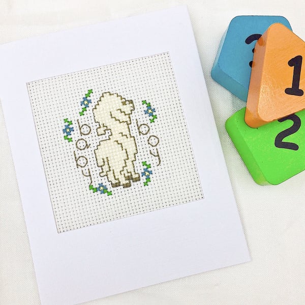 Baby Birth..Christening Cross Stitch Lamb Card For Girl and Boy