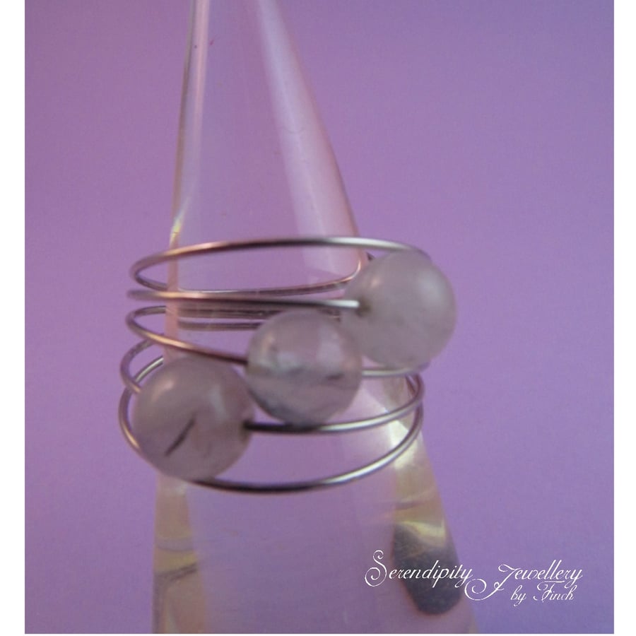 Rutile Quartz Silver Memory Wire Ring, Quartz Ring, Wire Ring