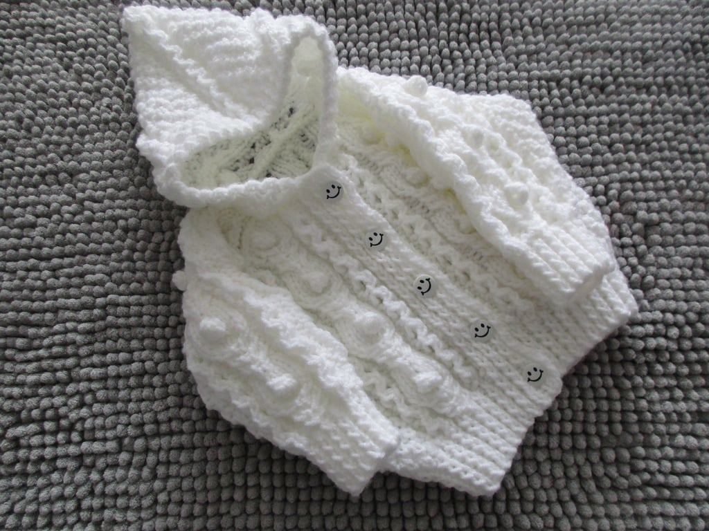16" White Aran Jacket with Hood