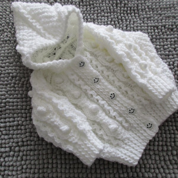 16" White Aran Jacket with Hood