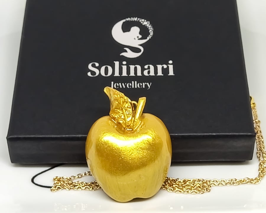 Golden apple pendant, apples of Idunn, hand sculpted apple pendant