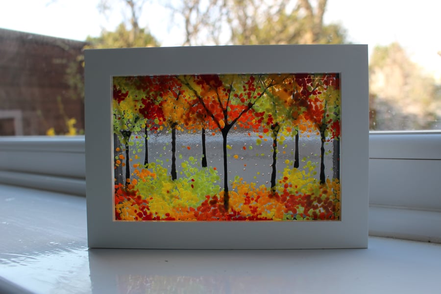 Amazing Fused Glass Woodland Picture 'Autumn Leaves'