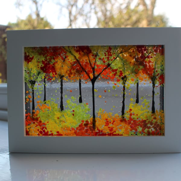 Amazing Fused Glass Woodland Picture 'Autumn Leaves'