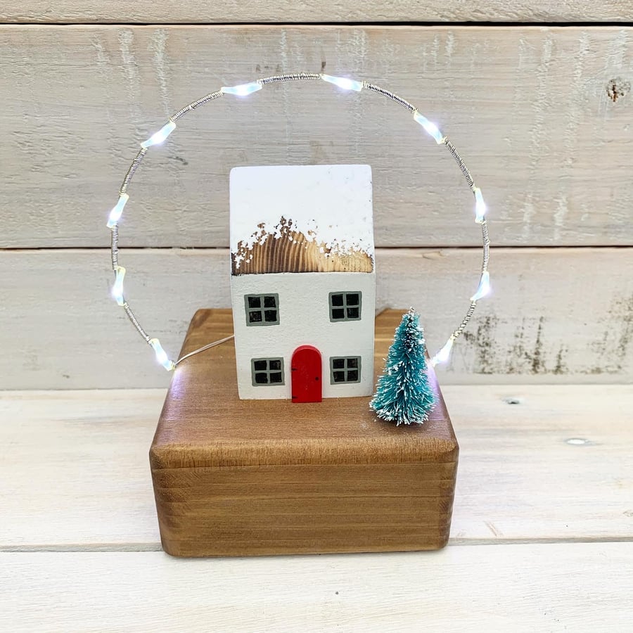 Handmade Wooden Winter House with Fairy Lights Christmas Gift 