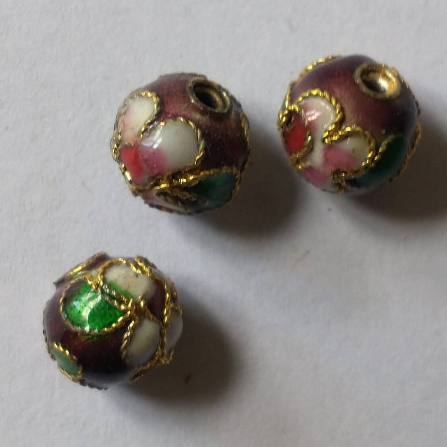 Oriental Cloisonne Exotic Beads Round or Heart Various Sizes x 10