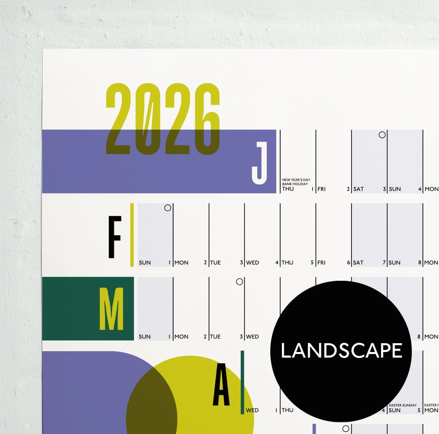 2026 A1 Landscape Colourful Wall Planner 