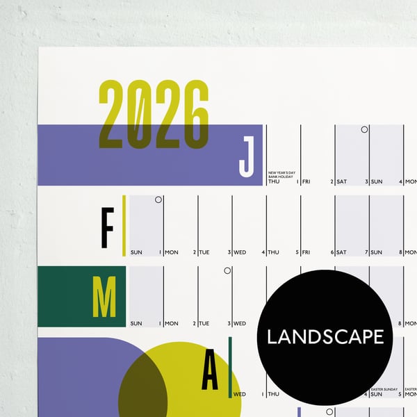 2026 A1 Landscape Colourful Wall Planner 