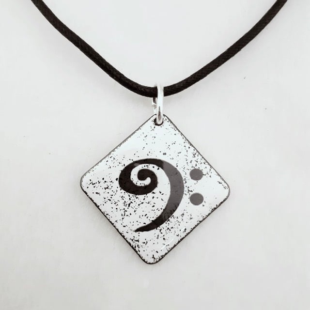  Bass Clef Enamelled Pendant in Black & White