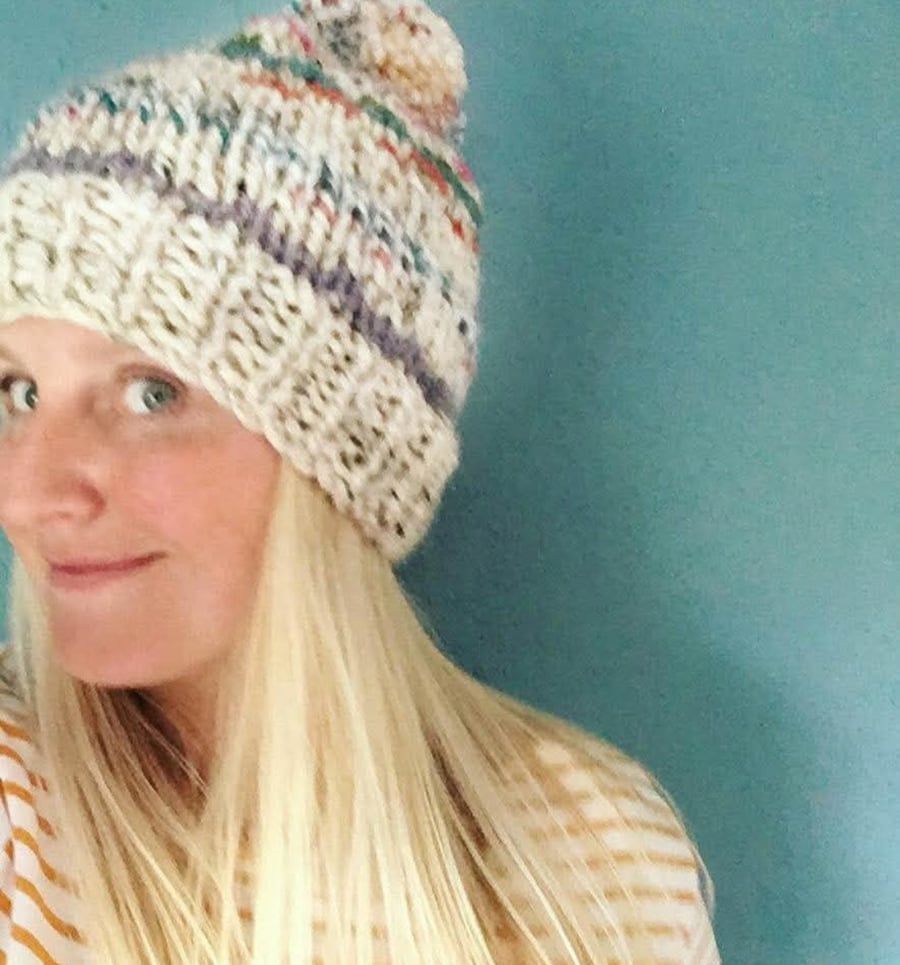 Chunky Knit Pom Hat Accessories Hand Knitted 