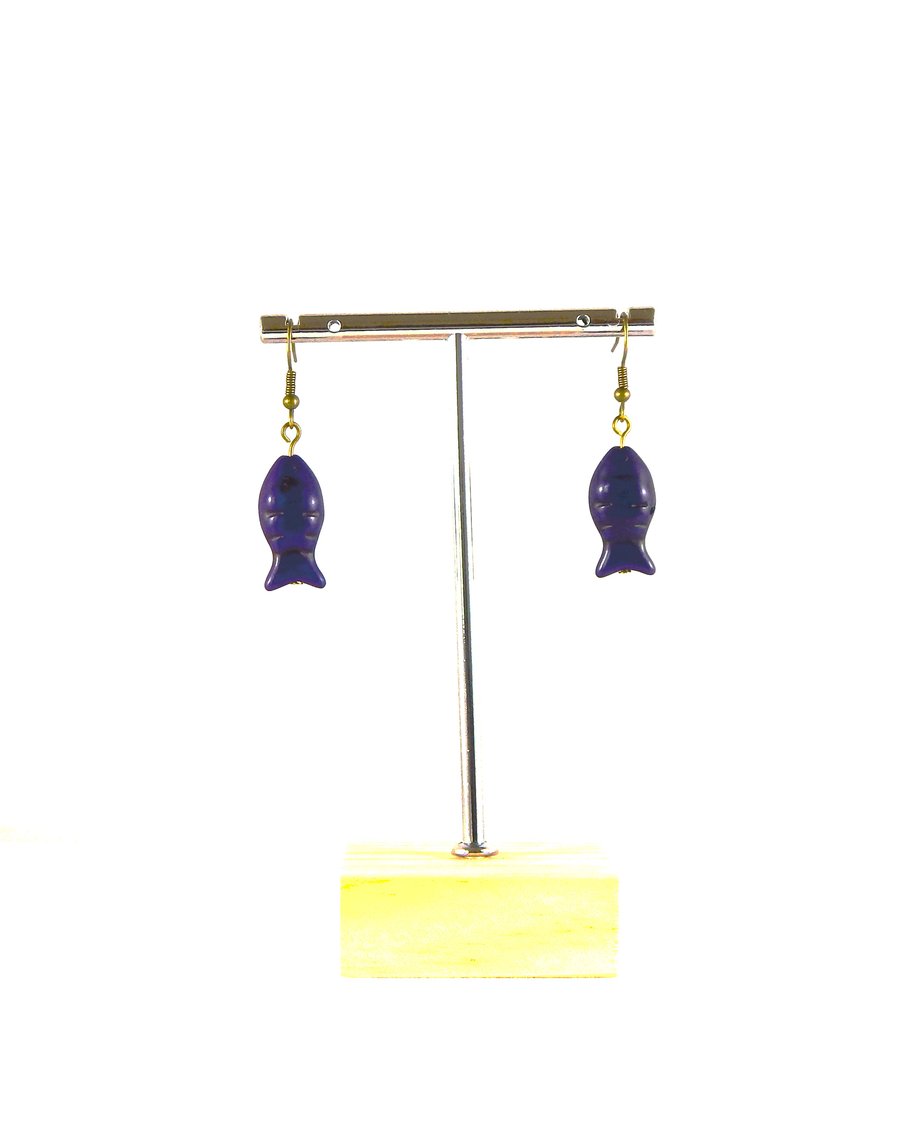 Purple fish earrings
