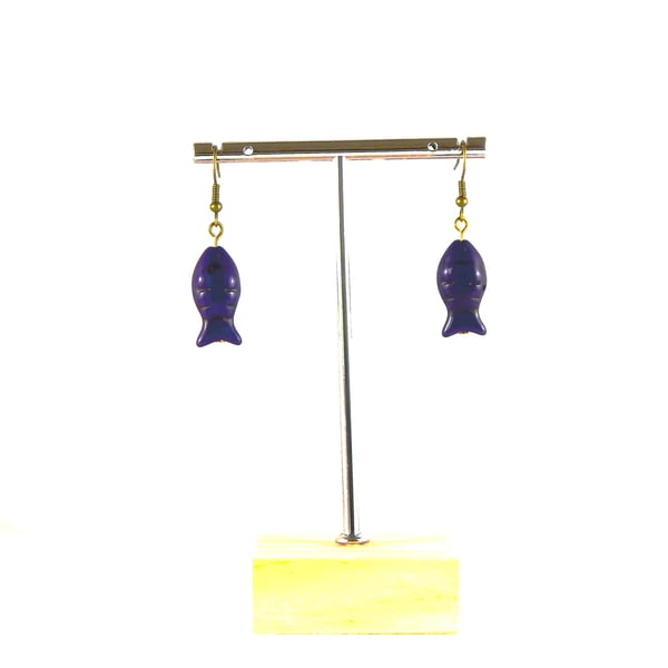 Purple fish earrings