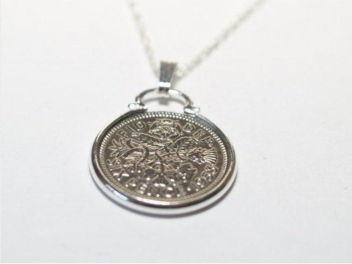 1965 60th Birthday Anniversary lucky sixpence coin pendant plus 18inch SS chain,