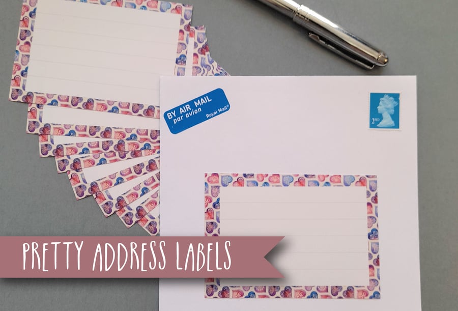 Pretty address labels, hearts pattern