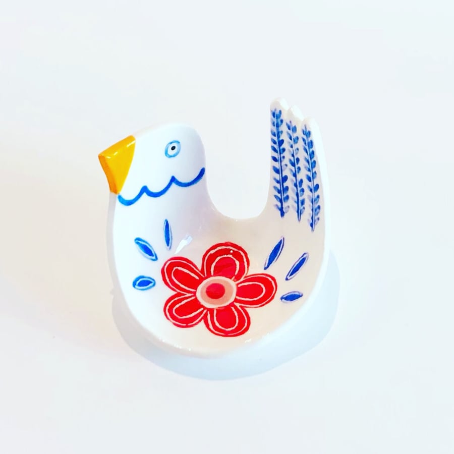 Folk Art Bird Trinket Dish, Rings Dish, Jewellery Dish