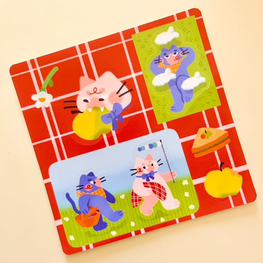 Cat picnic sticker sheet