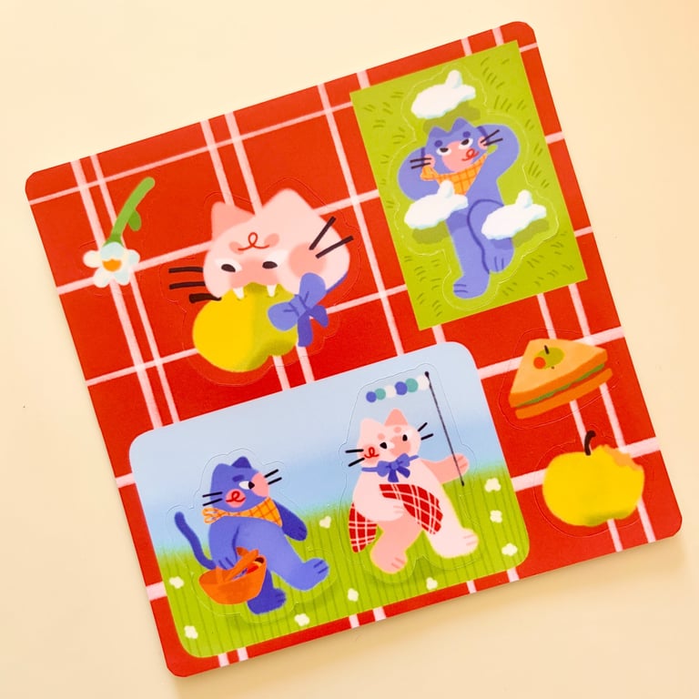 Cat picnic sticker sheet