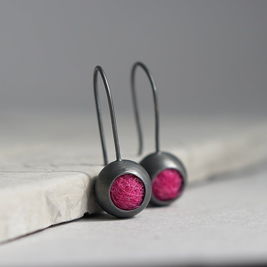Fuchsia Sphere Sterling Silver Drop Earrings