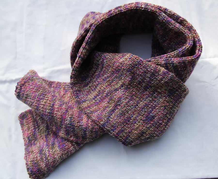 Hand Knitted Random Heather Shades Wool & Acrylic Mix Scarf
