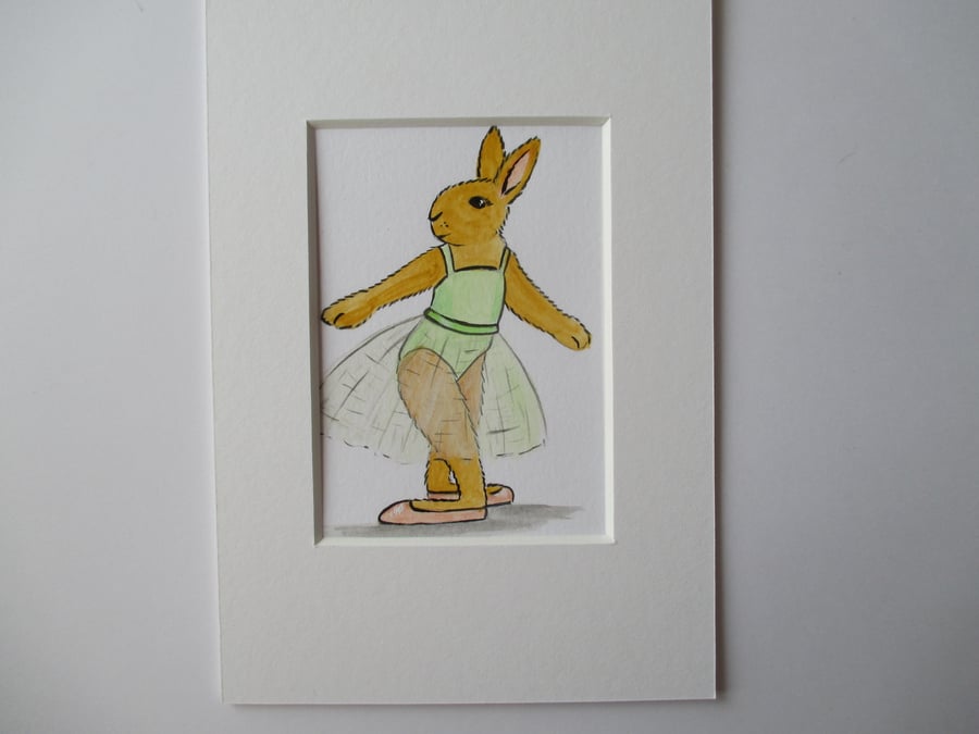 SALE ACEO Bunny Rabbit Ballet Dancing Dancer Miniature Original Painting Picture