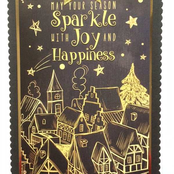 Handmade Christmas Card Season Sparkle Joy and Happiness Gold Black