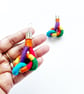 Rainbow statement earrings handcrafted with cotton yarn, Free Delivery - Image 2