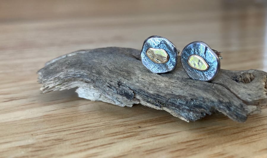 Handmade Sterling Silver and 9ct Gold Stud Earrings