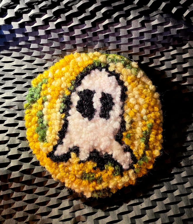 Green Ghoster Punch Needle Mug Rug Coaster 