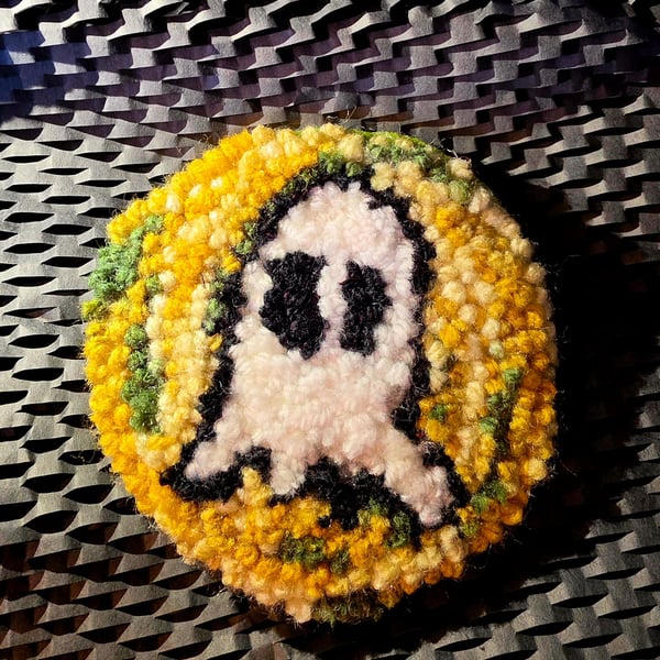 Green Ghoster Punch Needle Mug Rug Coaster 