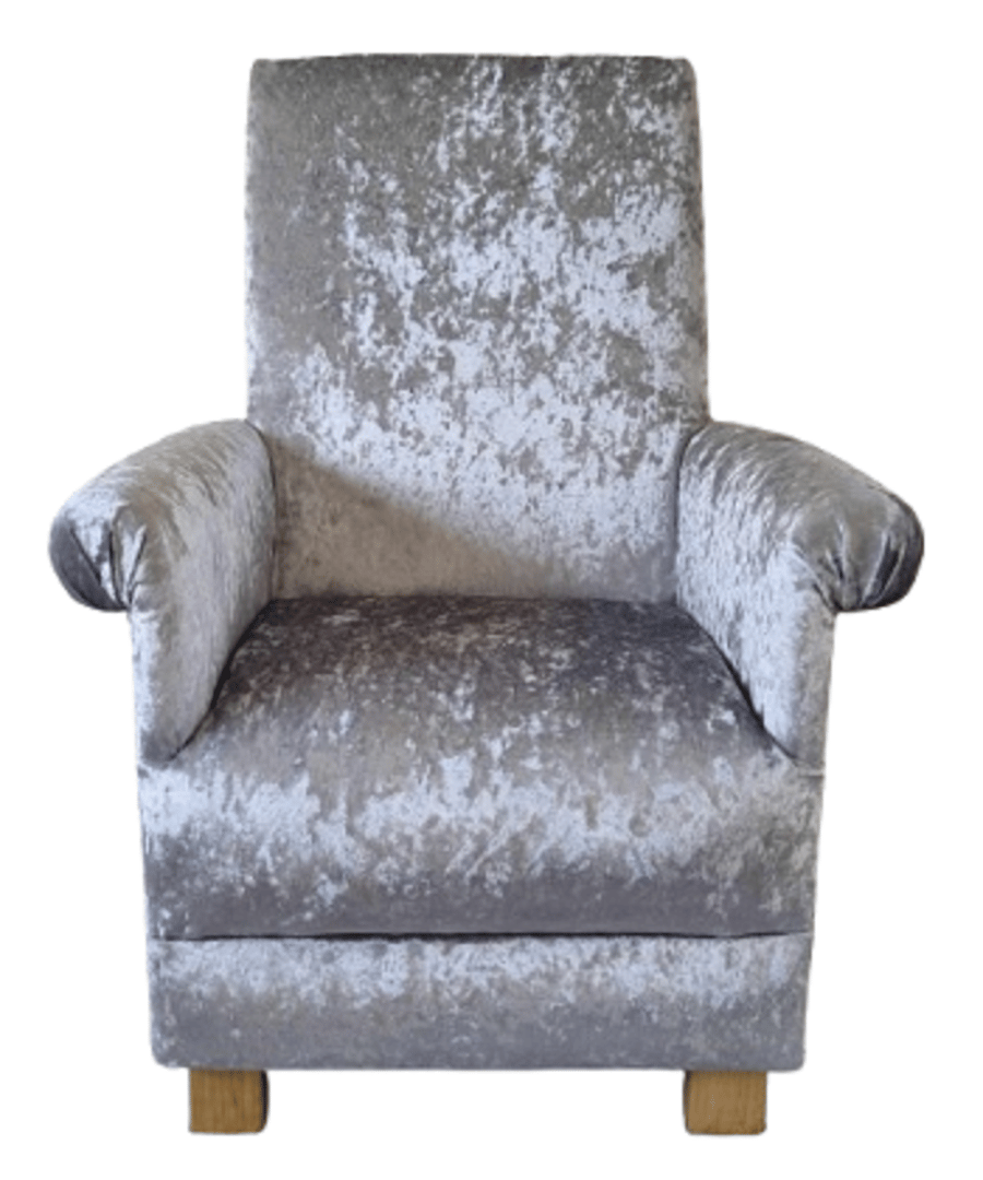 Silver Grey Crushed Velvet Fabric Adult Armchair Chair Accent Nursery Small 