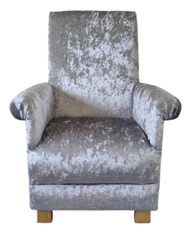 Silver Grey Crushed Velvet Fabric Adult Armchair Chair Accent Nursery Small 