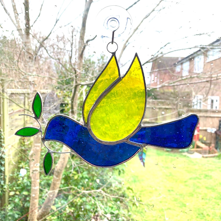 Stained Glass Peace Dove Suncatcher - Handmade Decoration - in aid of Ukraine