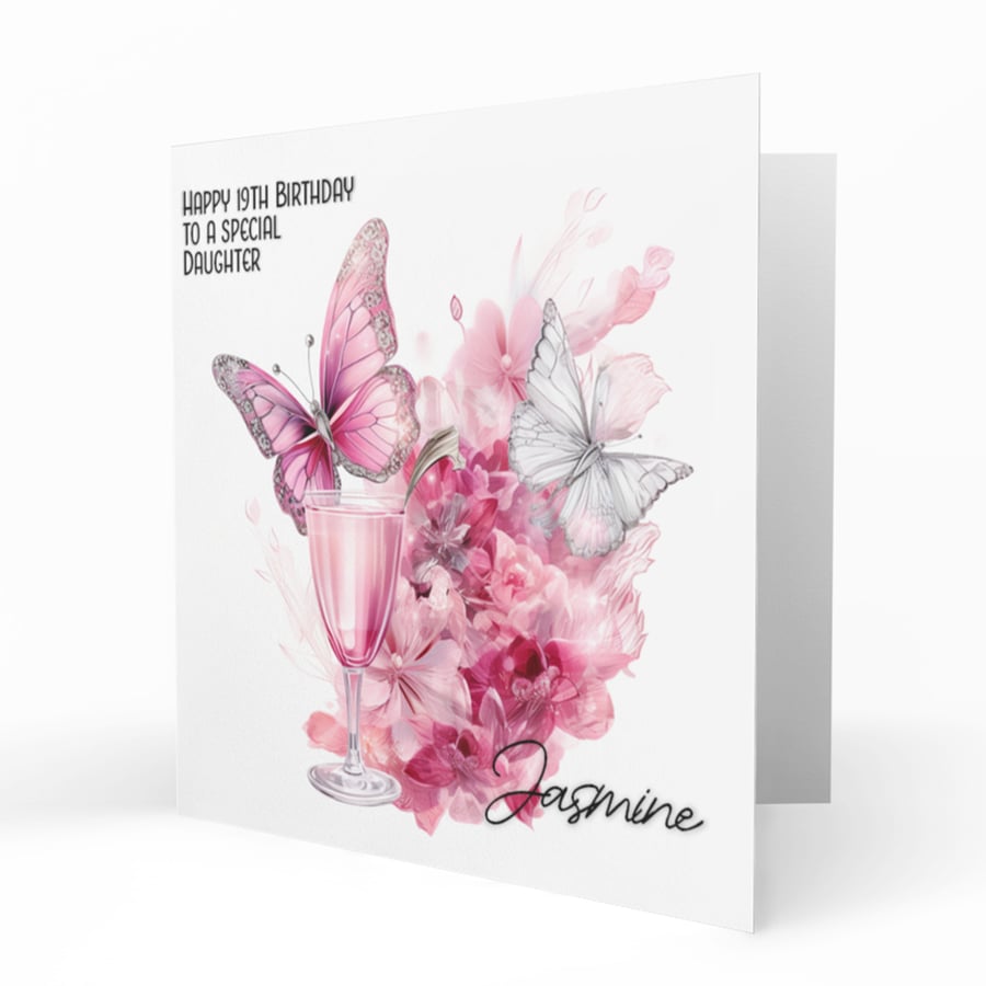 Personalised Birthday Card, Female, Floral, Cocktail, Daughter C201