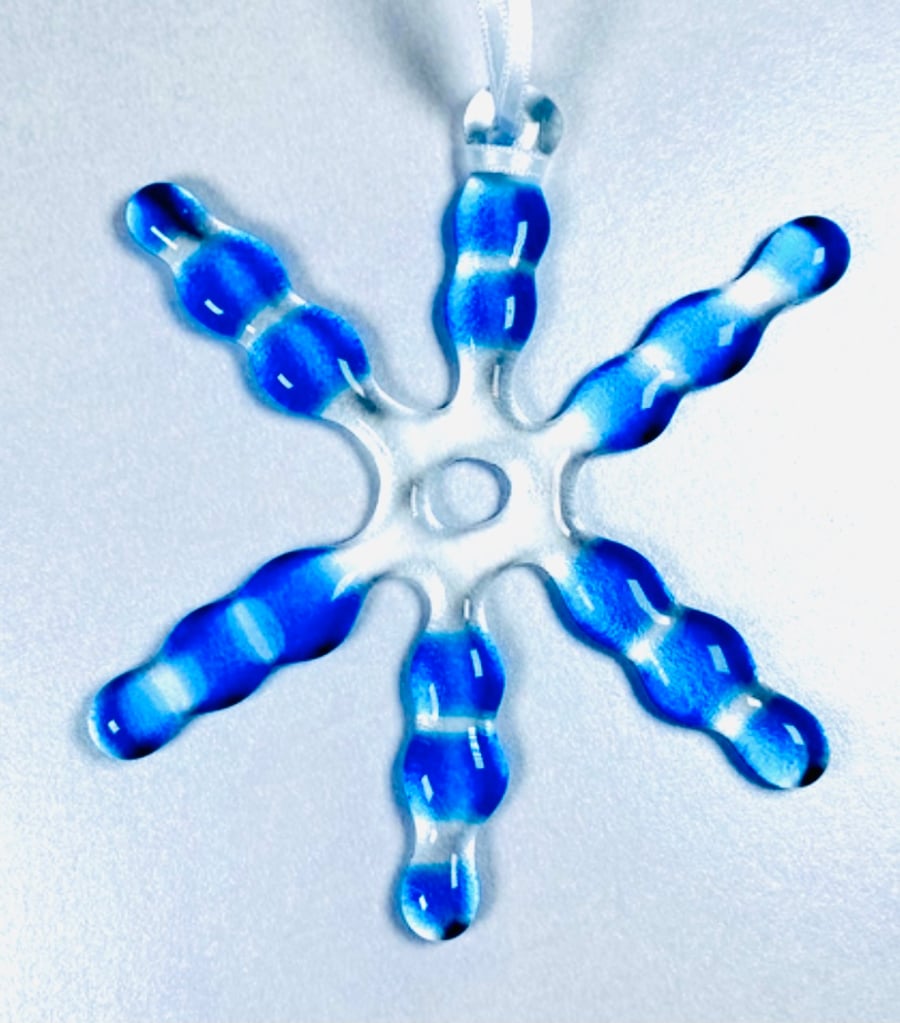 Fused glass blue snowflake decoration