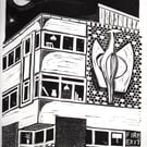 The Heron, Nuneaton by John Freeman, linocut print