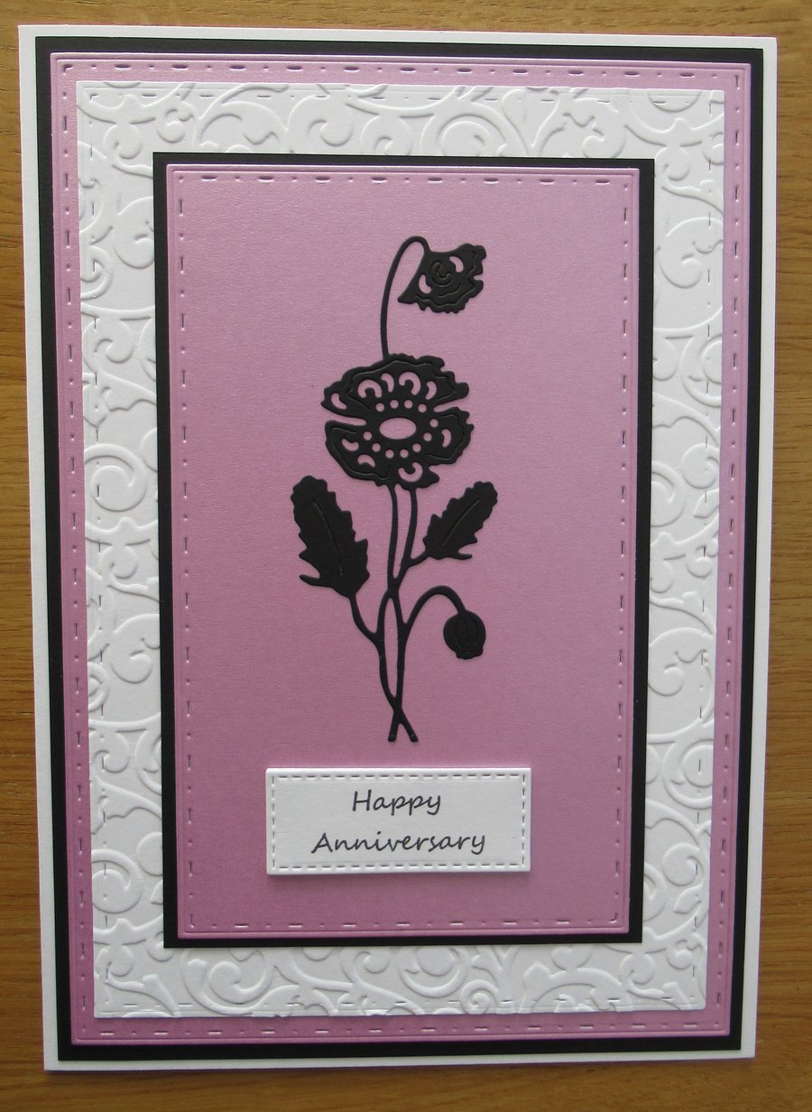 Poppy Silhouette - A5 Anniversary Card - Dusky Pink