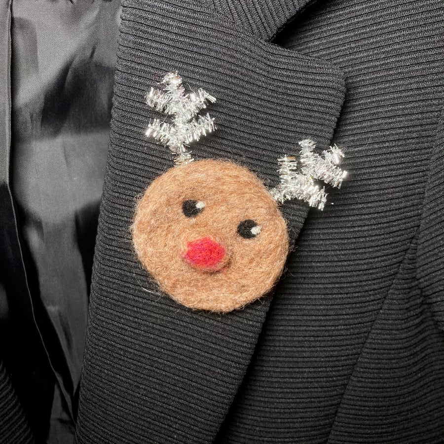 Reindeer needle felted brooch