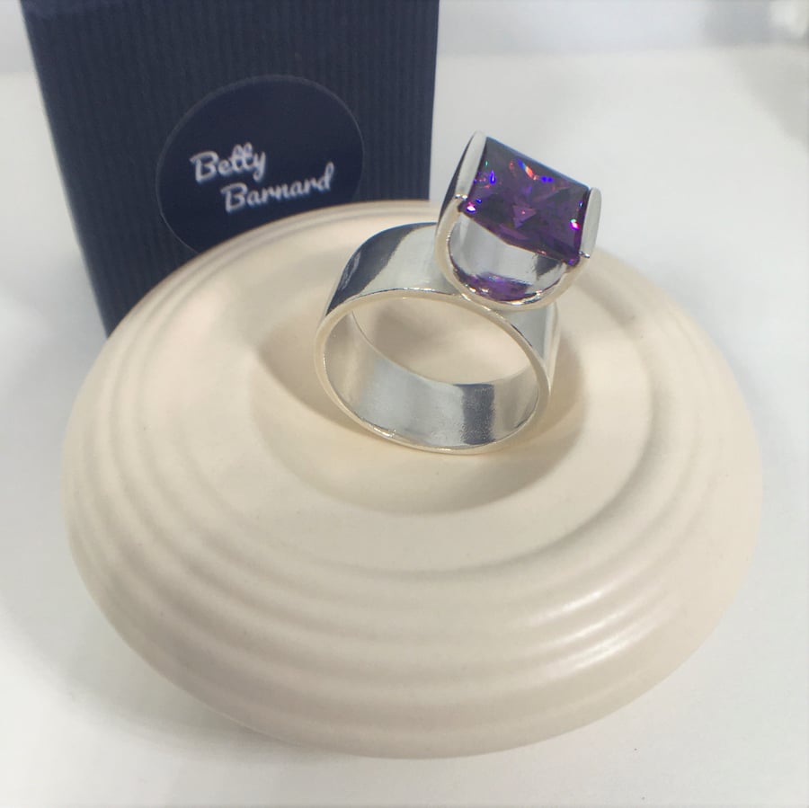 Amethyst Tension Set Statement Cocktail Ring - Hallmarked