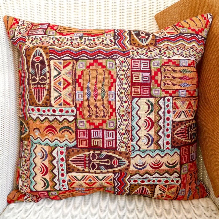 Cushion Cover: Tapestry Africa design Gold reverse 17"(43cm)