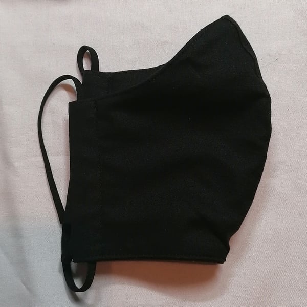 Face mask reusable triple layer 100% cotton plain black cotton hand made